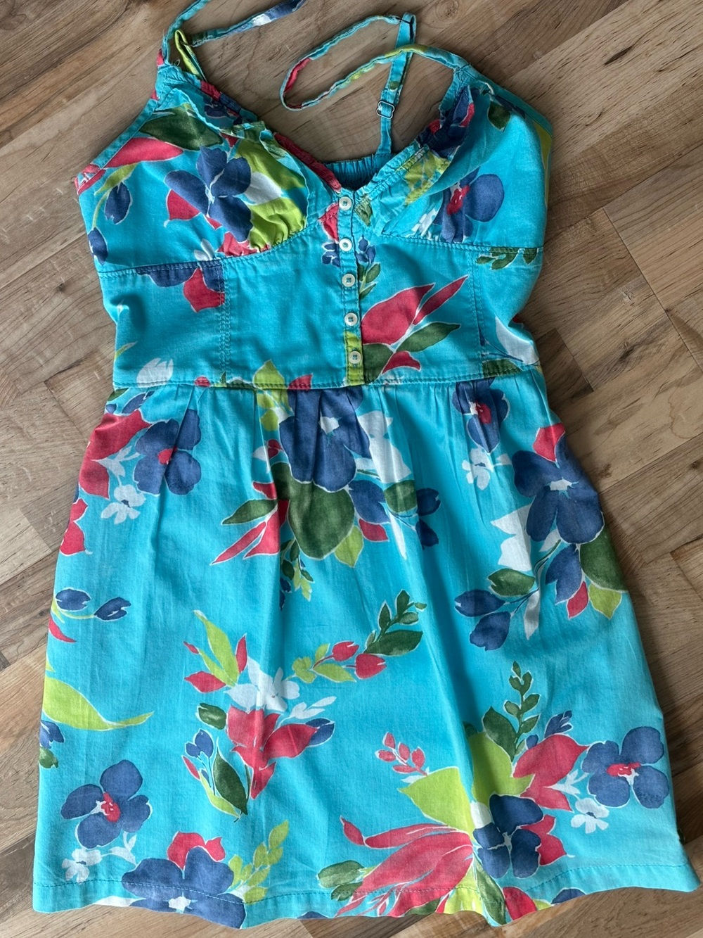 Hollister S Turquoise Island Floral Smocked Cami Empire Dress Coconut Girl Y2K - Picture 2 of 12